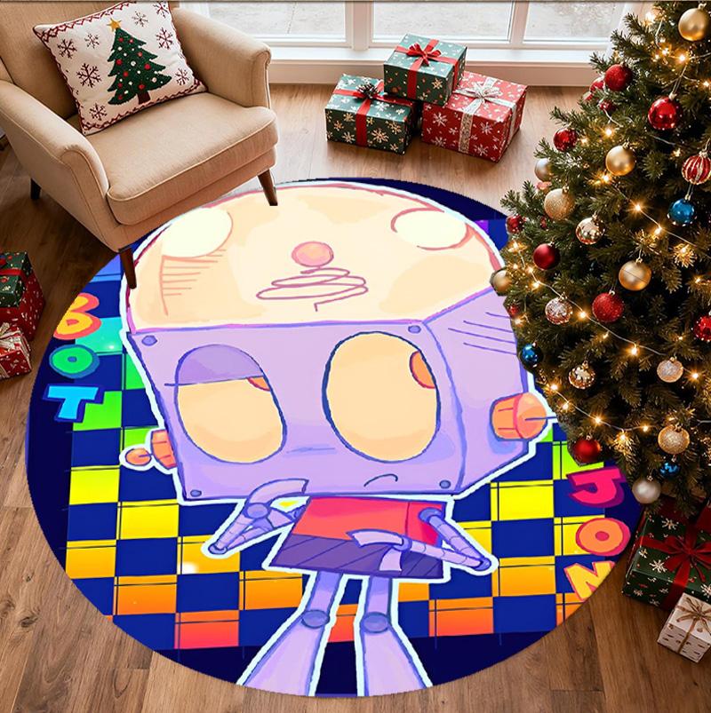 Cosmic Bot Crew Pattern Round Rug, Indoor/Outdoor Mat, for Picnic, Gameroom, Bedroom, Office, Living Room, Home Decor Carpet, Birthday Gift