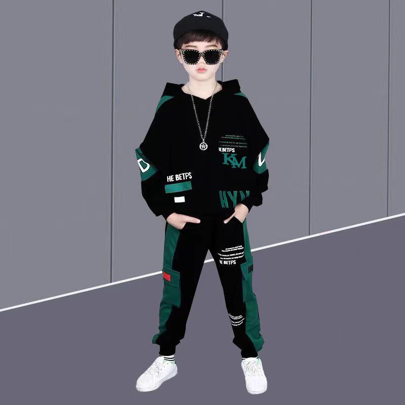 Spring Autumn Children Hooded Sweatshirt + Sweatpants Set Boy Letter Print Casual Sports 2-piece Suit Kids Hoodie Sportswear