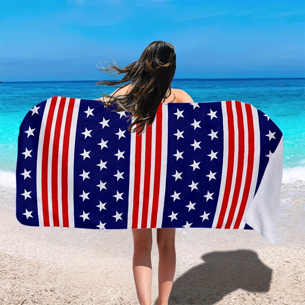 1 Stück July 4th Patriotisches Strandtuch, Rot Weiß Blau Sterne Streifen Design für Unabhängigkeitstag Feiertag Strand Schwimmen Außenbereich
