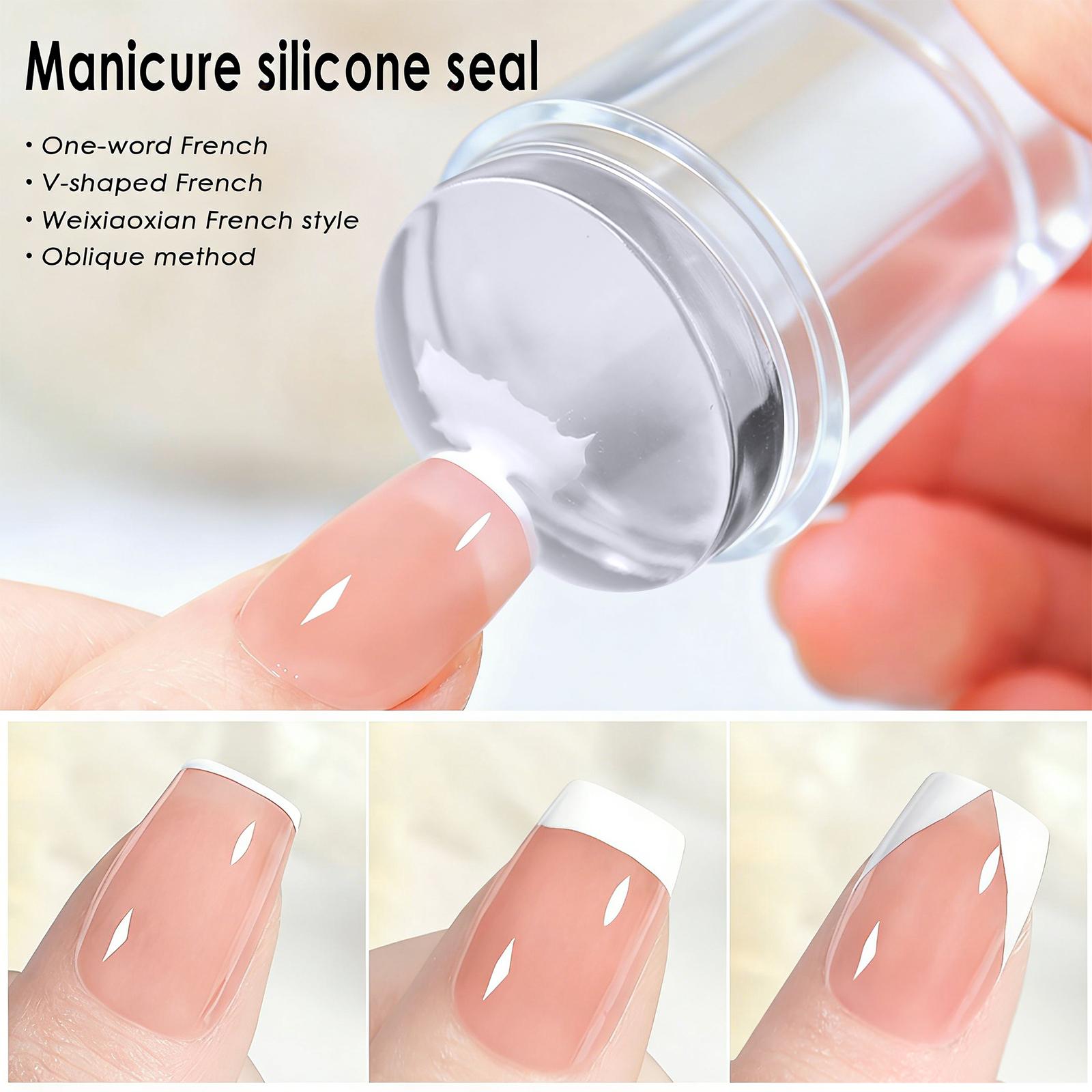 Silicone Nail Stamp Kit,Includes Clear Gel and Polish Easy-to-use Transparent French Manicure Template,Suitable for DIY Nail Art