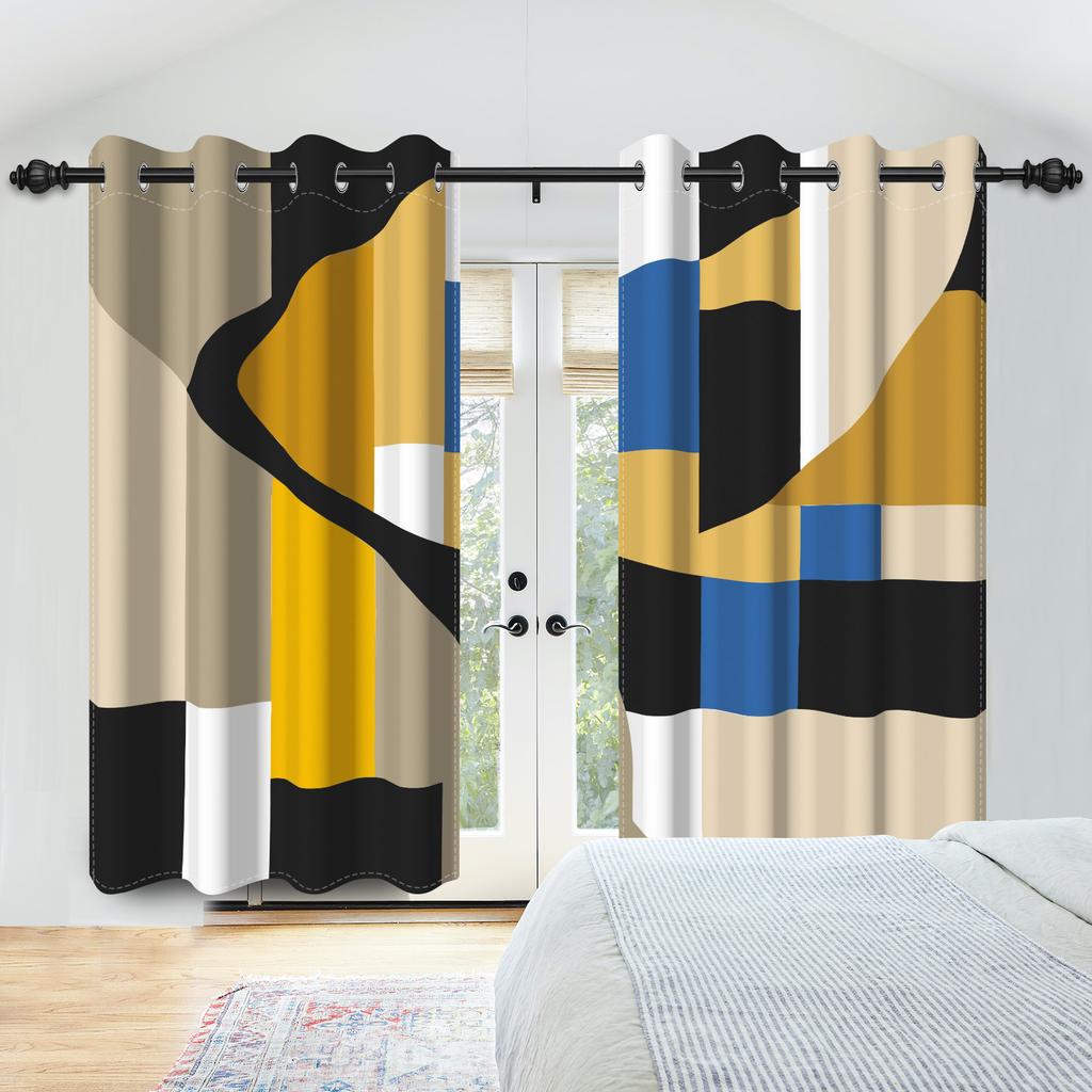 Blackout Abstract Geometric Art Curtains Multicolor Bedroom Living Room Kitchen Decorative Top Curtain Modern Polyester With Grommet Washable Ready