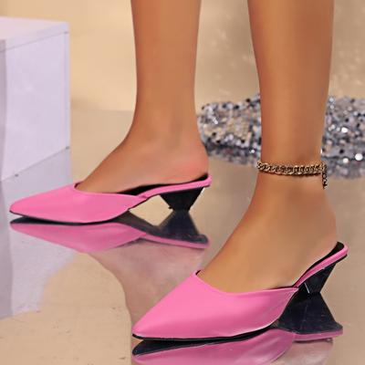Pointed Toe Women Mules Slipper Fashion Candy Color Ladies Elegant Dress Sandal Square Low Heel Slip On Slides Shoes