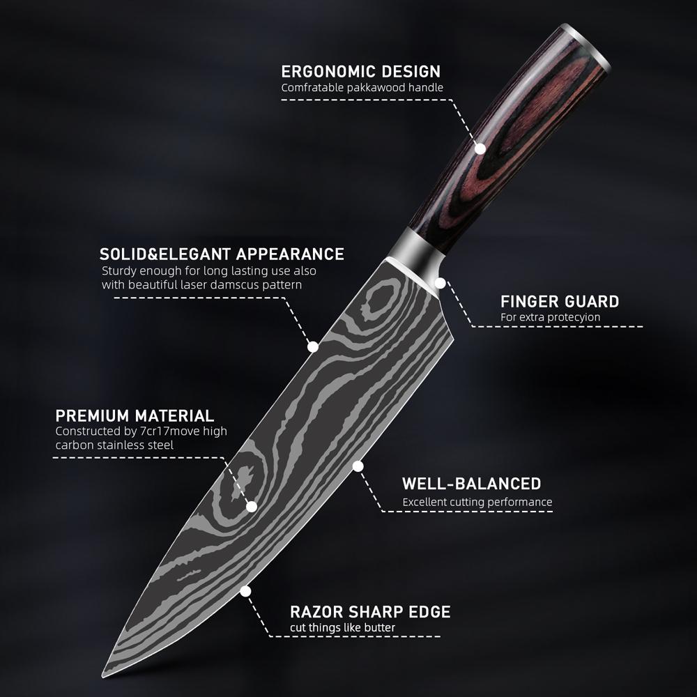 Kitchen Knives 7CR17 High Carbon Stainless Steel Damascus Drawing Gyuto Cleaver Set Slicer Santoku Knife Chef Knife