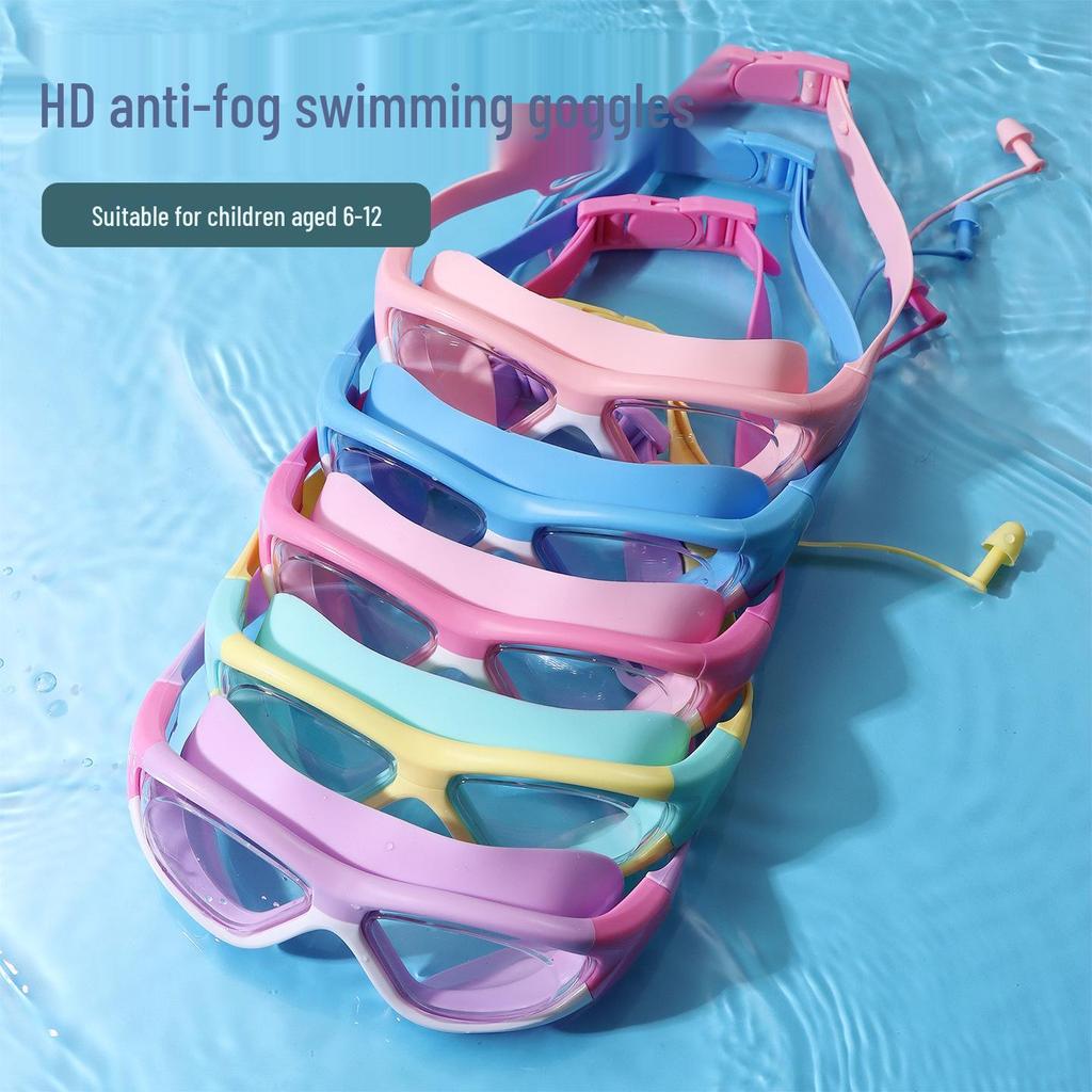 Kids' Waterproof Anti-Fog Swimming Goggles with Integrated Earplugs and Buckle for Boys and Girls