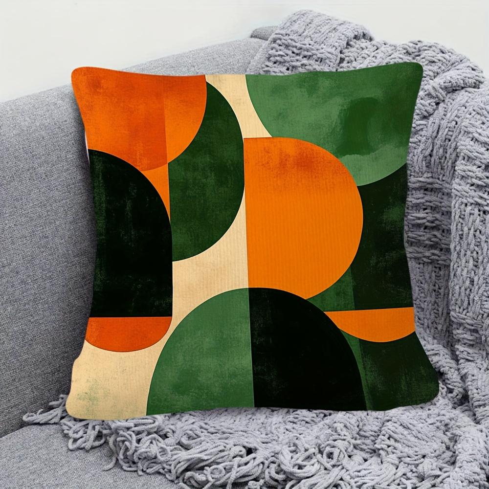 Retro Geometric Pillow Cover Green Orange Black Pattern Decorative Cushion Cover For Sofa Bedroom Office Home Decor Modern Style