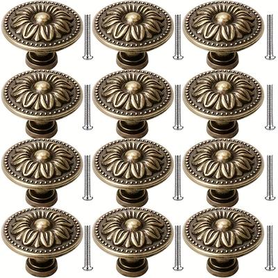 8/12 vintage skříňkových úchytek se šrouby, úchytky zásuvek, dekorativní knoflíky, detailní rytina, skříňkové knoflíky a úchytky