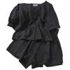 Petite Women's Square Neck Puff Sleeve Top & Elastic Waist Wide Leg Shorts Two-Piece Summer Set