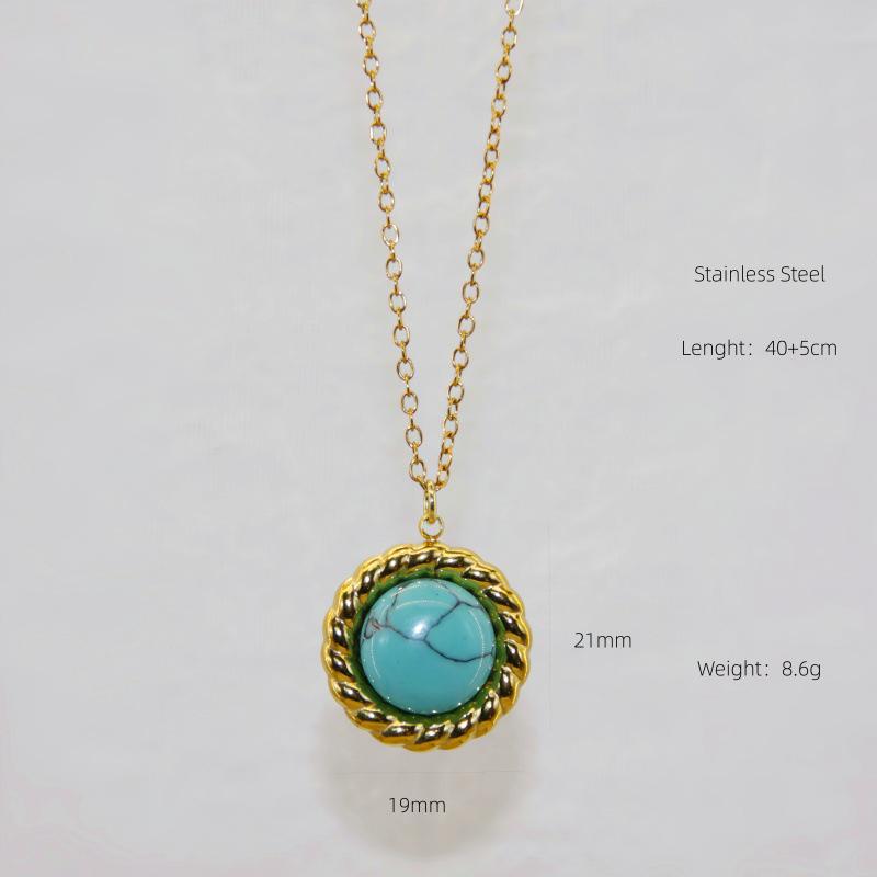 Retro Turquoise Women's Titanium Steel Necklace - Light Luxury Clavicle Chain Jewelry