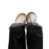 Women's Black-Grey Frayed Micro-Flare Jeans - Autumn Style, Plus Size, Stretchy, Slimming, for Curvy & Pear-Shaped Figures, Bell-Bottoms