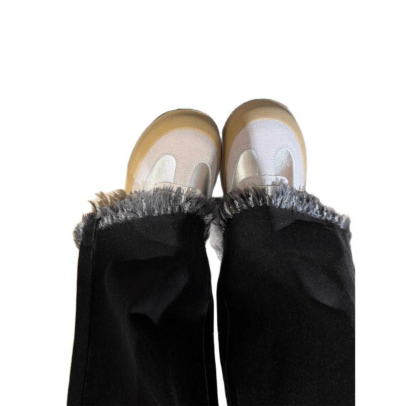 Women's Black-Grey Frayed Micro-Flare Jeans - Autumn Style, Plus Size, Stretchy, Slimming, for Curvy & Pear-Shaped Figures, Bell-Bottoms