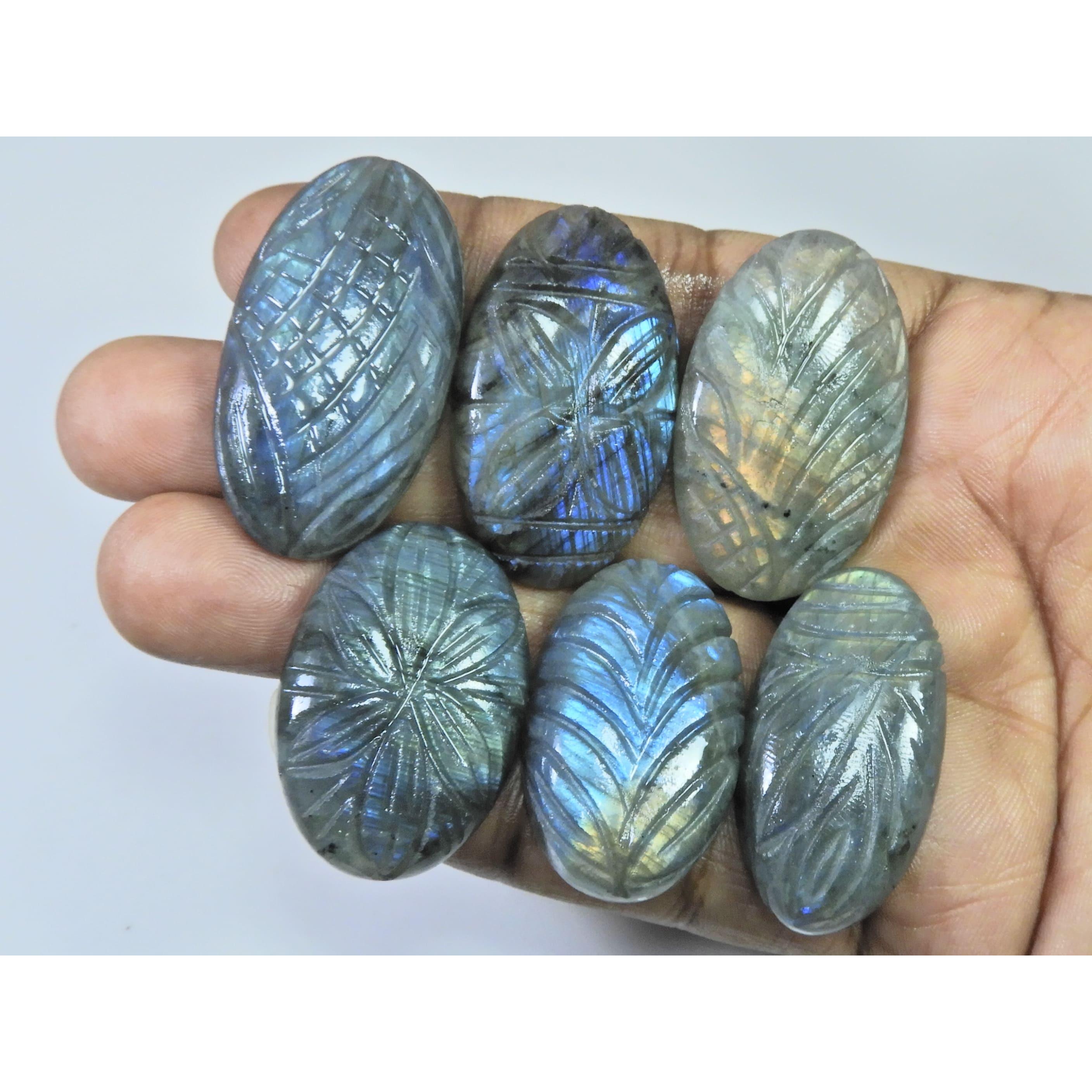 333Cts. Natural Labradorite Carving Oval Cabochon Loose Gemstone 06Pcs Lot LL-1137