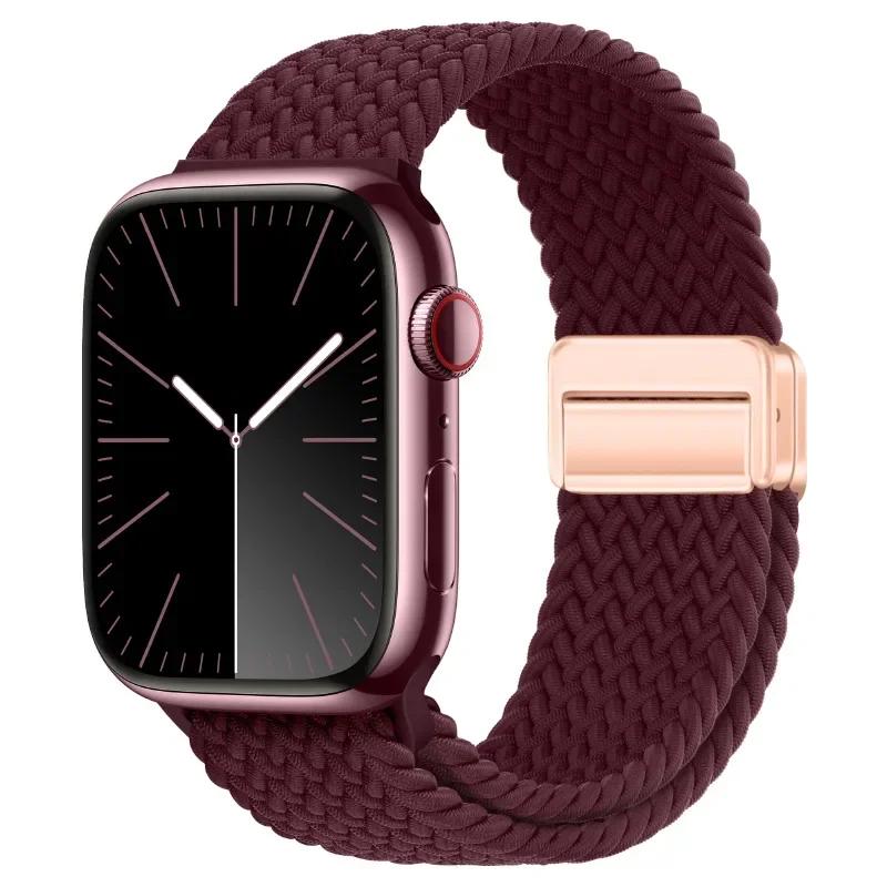 Nylon Band For Apple Watch Strap 44mm 40mm 45mm 46mm 49mm 41mm 38 Magnetic Braided Bracelet iWatch Series Se 7 6 8 9 10 Ultra 2