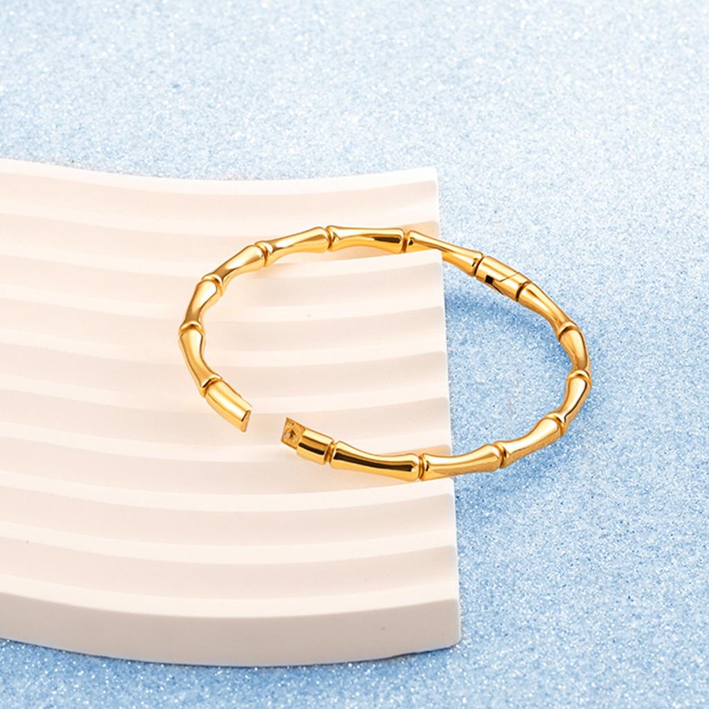 Gold Color Stainless Steel Bamboo Cuff Bracelets for Women Luxury Wedding Jewelry Female Bangles Gift
