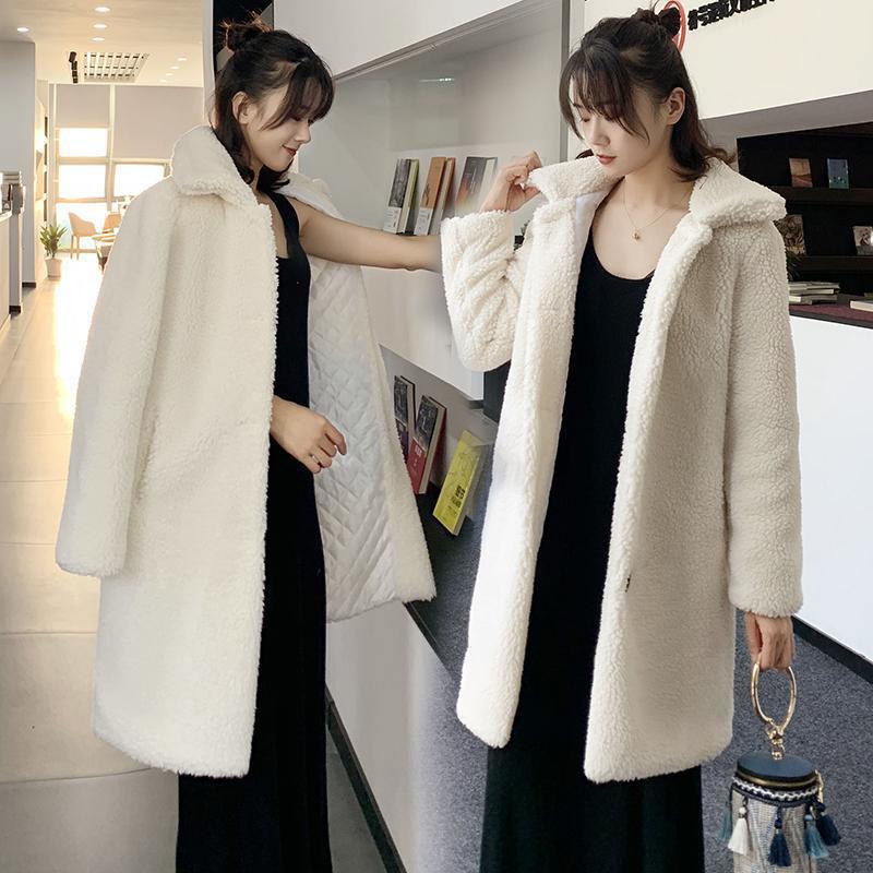 Winter new sheep shearing coat women's loose high-necked granular imitation wool fur medium and long thickened coat