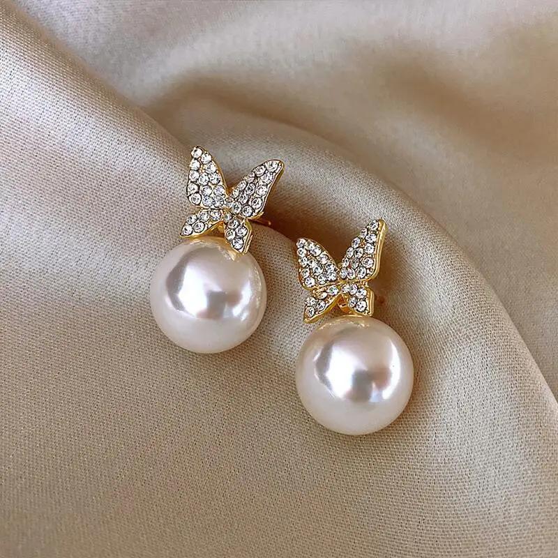 New Cute Pearl Studs Hoop Earrings For Women  Color Eardrop Minimalist Tiny Huggies Hoops Wedding Fashion Jewelry Gift