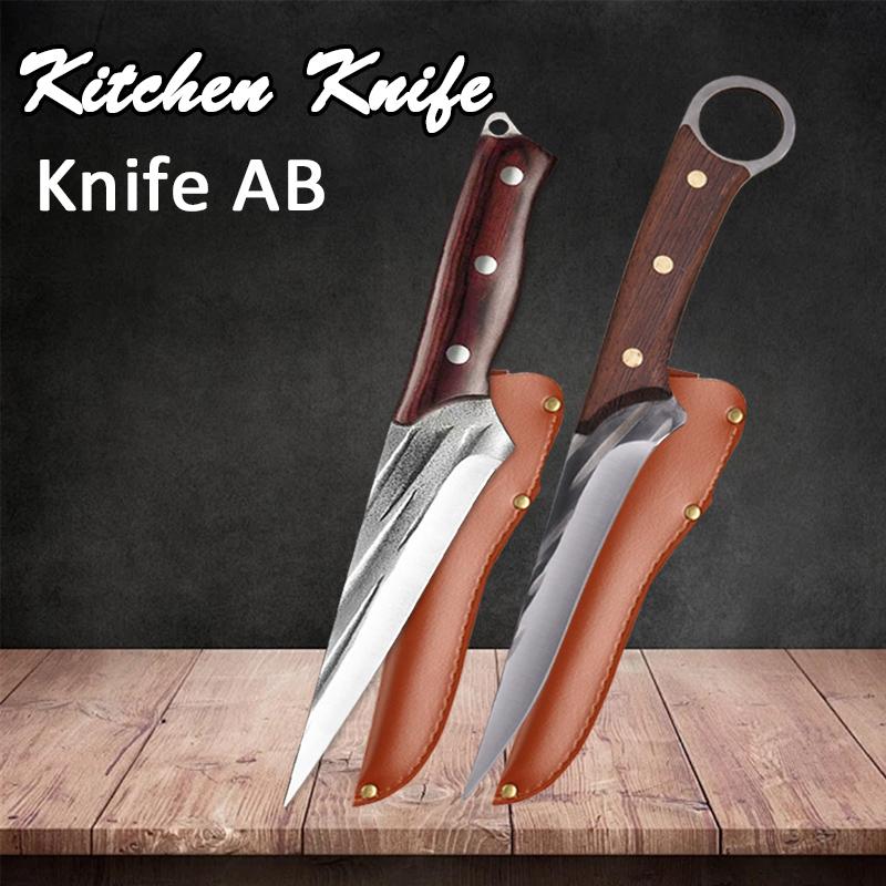 Professional Kitchen Boning Knife Stainless Steel Meat Cutting Butcher Knife Wood Handle Multifunctional BBQ Knives with Cover