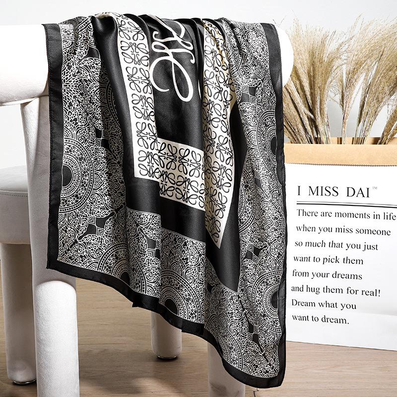 Silk-Feel 90x90 Women's Korean Style Spring/Summer Versatile Printed Square Scarf