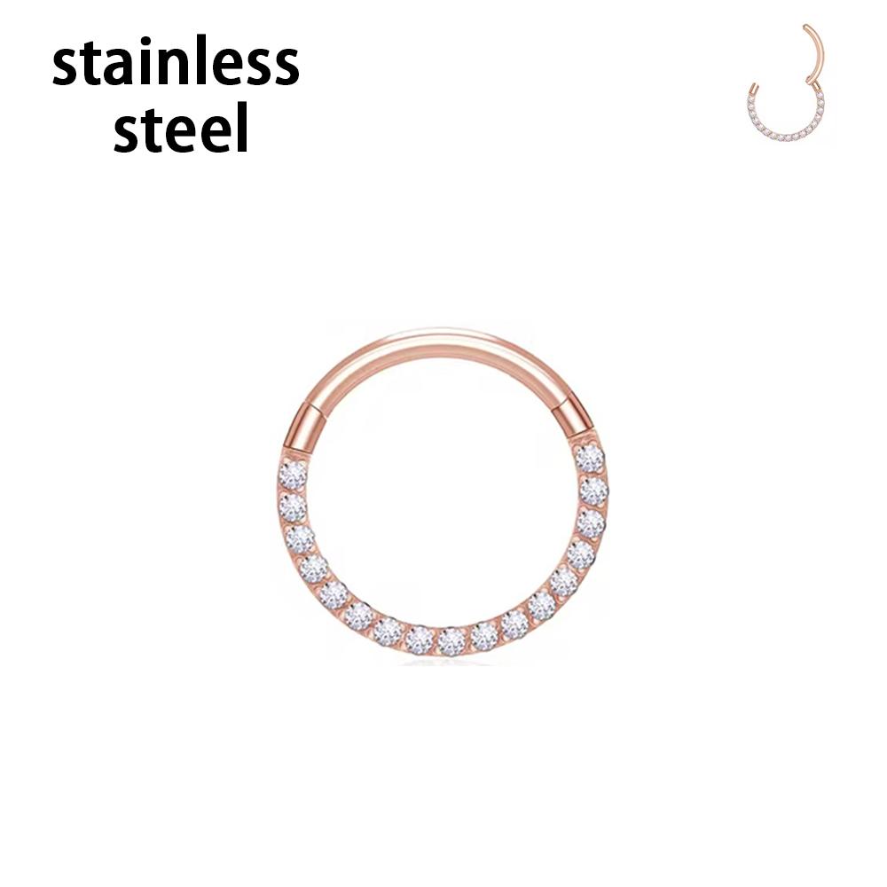 1/10PCS Stainless Steel Nose Ring Septum Clicker Hoop Earrings For Women Piercing Body Jewelry Lip Ring Zircon Hinged Segment