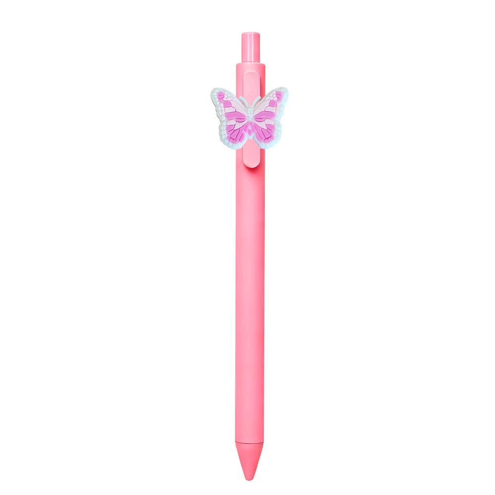 Pink Cartoon Ballpoint Pens - Soft Rubber Stickers, DIY Student & Office Stationery, Colored Ink.