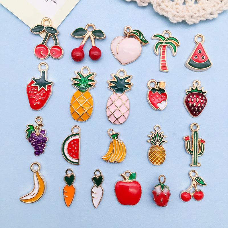 3D Fruit Drip Oil Alloy Pendants: Cherry, Watermelon, Grape Charms - Mixed 20K Gold