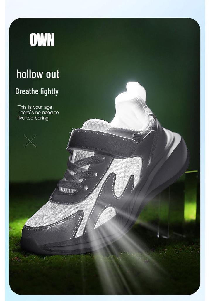 Boys' Non-slip Mesh Running Shoes - Soft Sole, White, for Spring & Autumn School Sports.