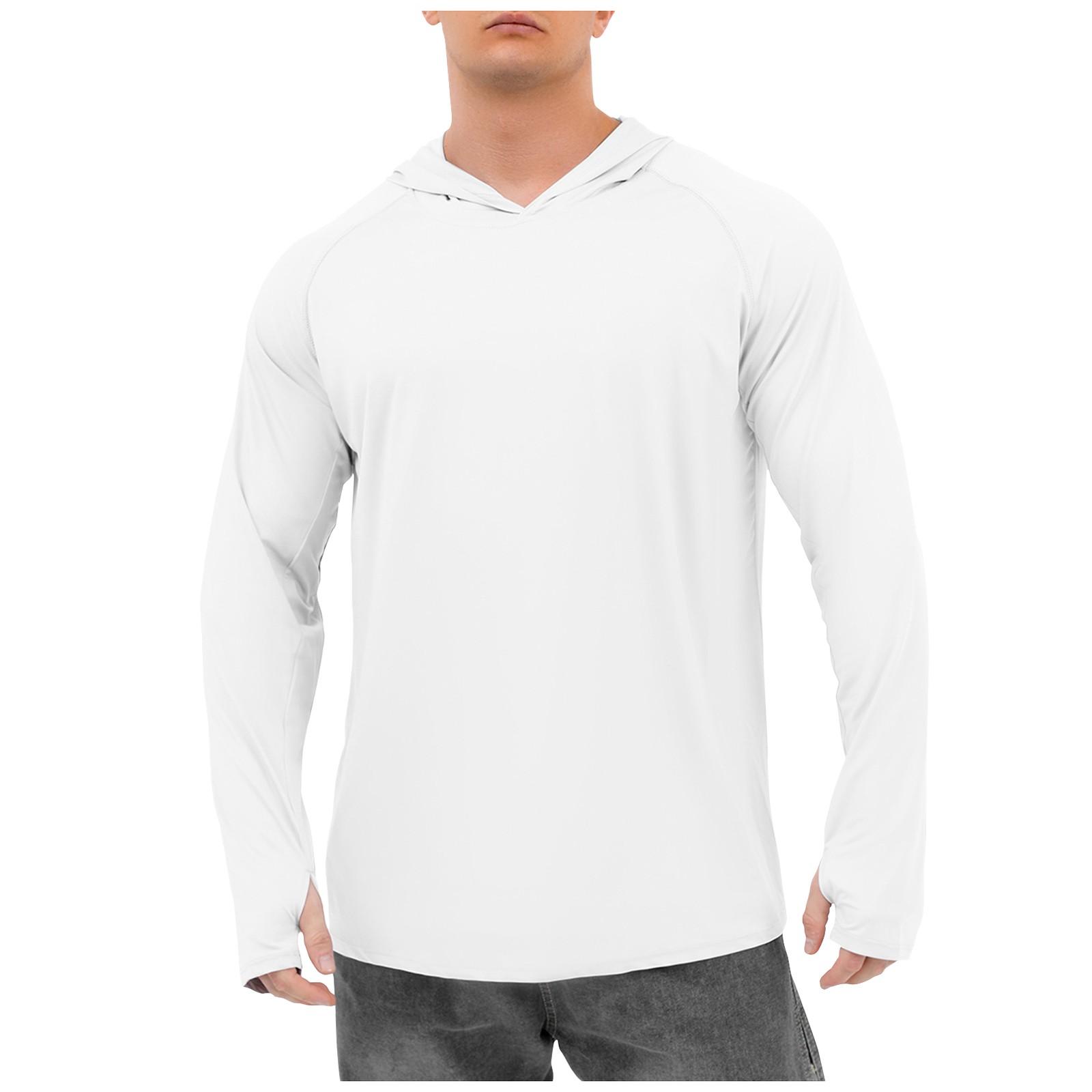 

Мужская летняя однотонная одежда с длинными рукавами и капюшоном от солнца, легкая одежда с длинными рукавами от солнца L белый