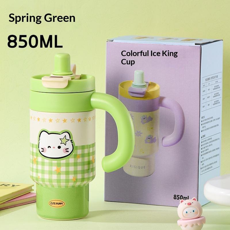 Cute Cartoon 850Ml Stainless Steel Insulated Tumbler With Handle Leakproof Water Cup For Car Office Camping Women Outdoor Use