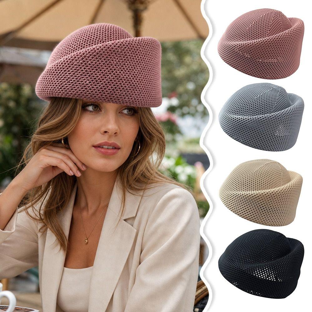 Breathable Mesh Berets Cap Summer Knit Beret Elegant Painter Hat  Outdoor