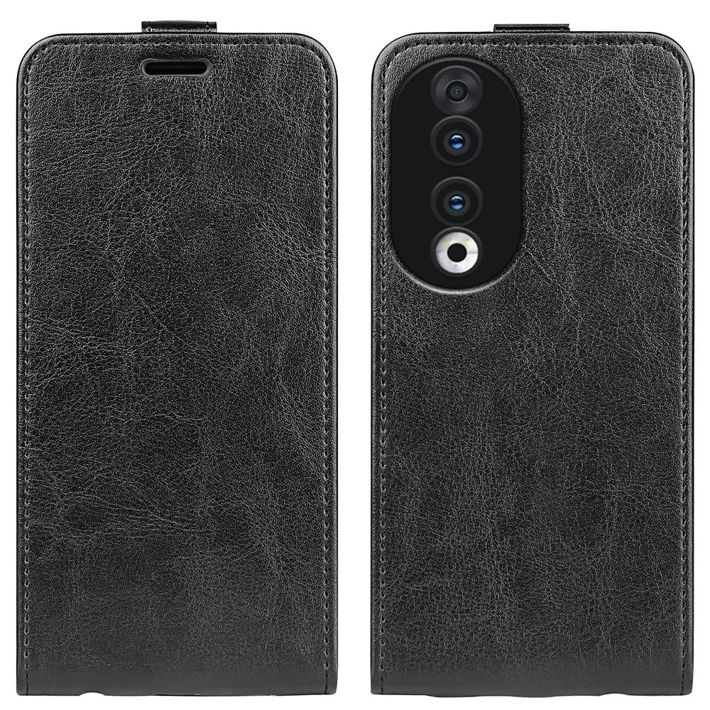 

For Honor 90 TPU+PU Leather Phone Shell Vertical Flip Case Mobile Phone Cover with Card Slots Black