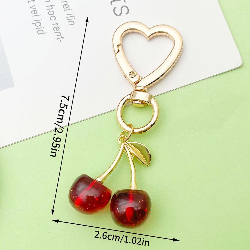 Red Cherry Pearl Resin Keychain Pendant