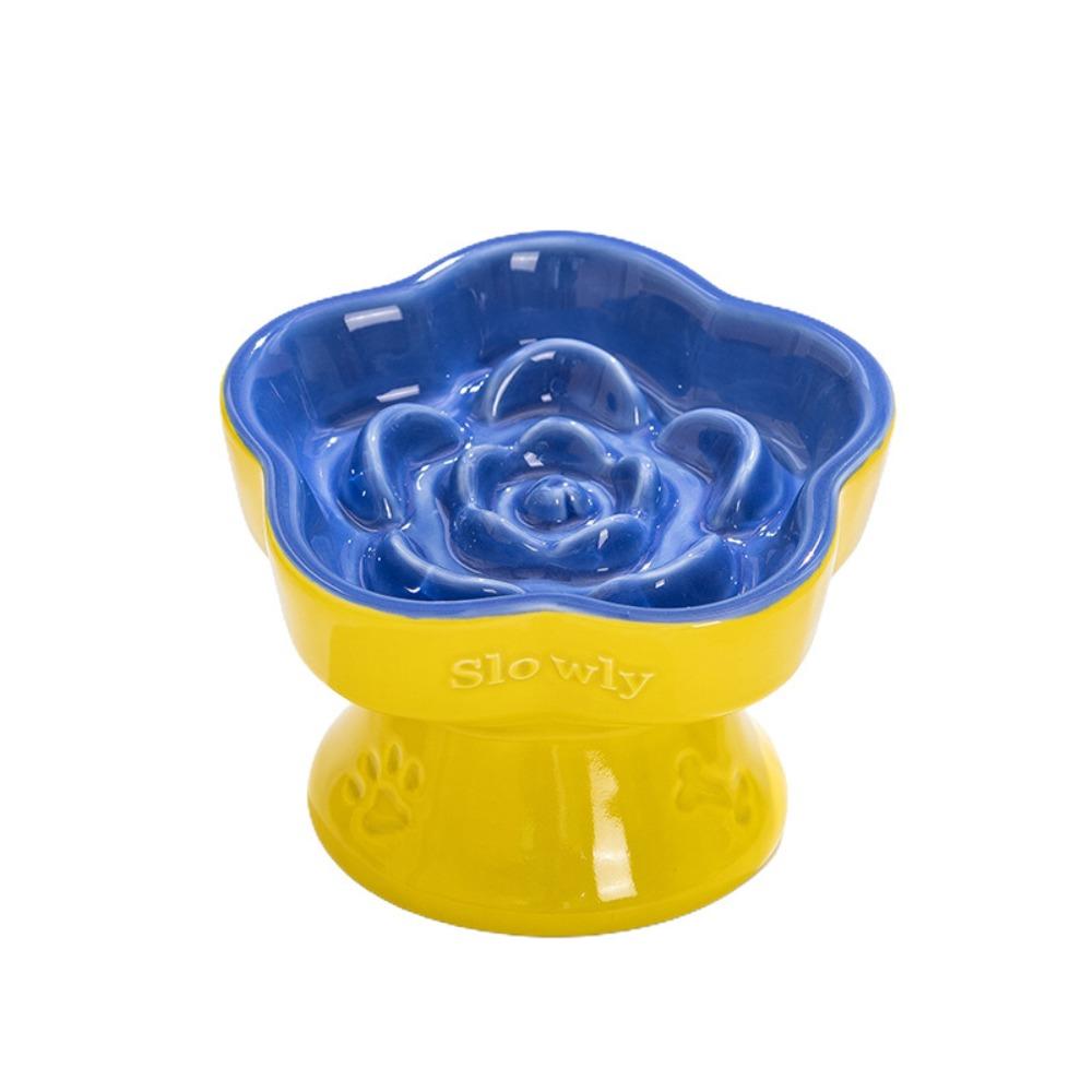 

Cute Cat Slow Food Bowl Ceramic Dog Feeding Basin Pet Supplies Pet Drinking Feeder Water Container жовтий