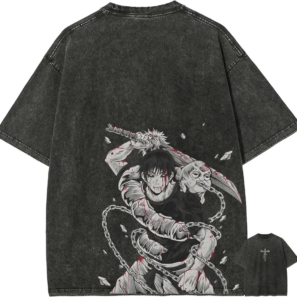 Jujutsu Kaisen Toji Fushiguro T Shirt Men Sorcerer Killer Vintage Acid Wash Streetwear Oversized Retro Japanese Anime Tees