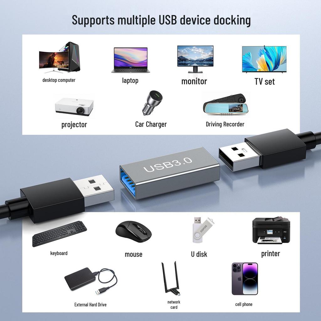 USB 3.0 to Type-C Female Adapter: Straight-Through Converter