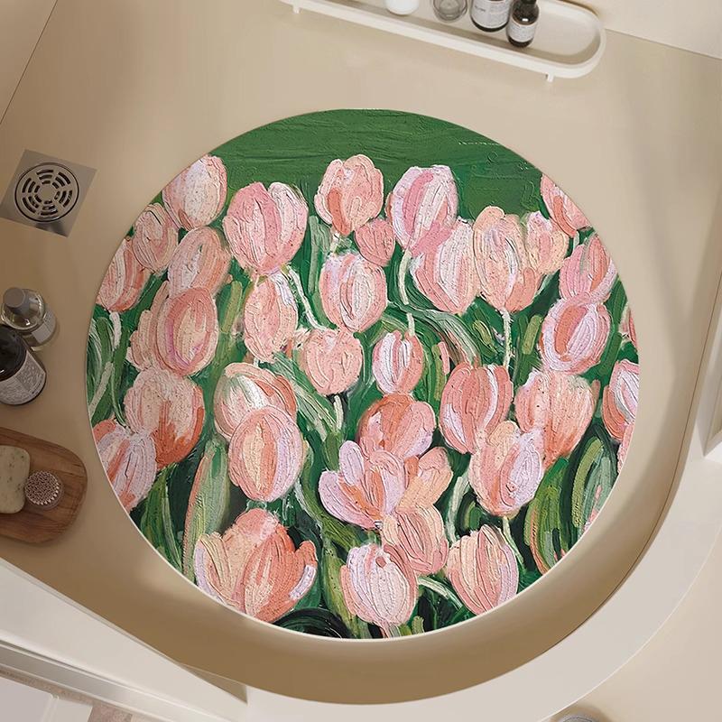 

Коврик для ванной противоскользящий грязеотталкивающий износостойкий коврик для пола розовый с цветочным узором коврик круглый домашний декор коврики для ног Diameter 60cm