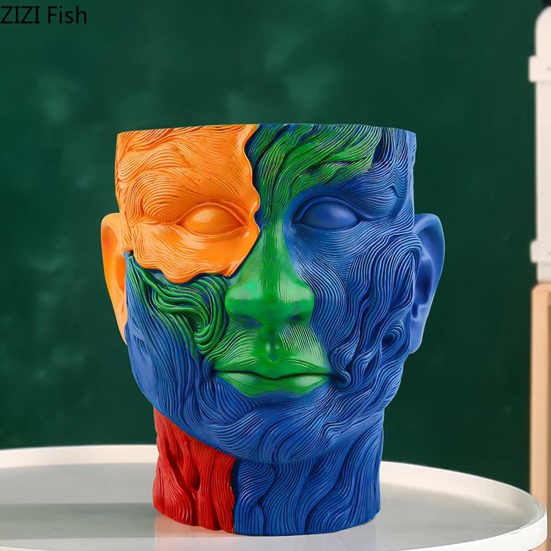 Creative Colorful Human Portrait Vase Desk Decoration Flowers Arrangement Artificial Flower Decorative Floral Vases Home Decor