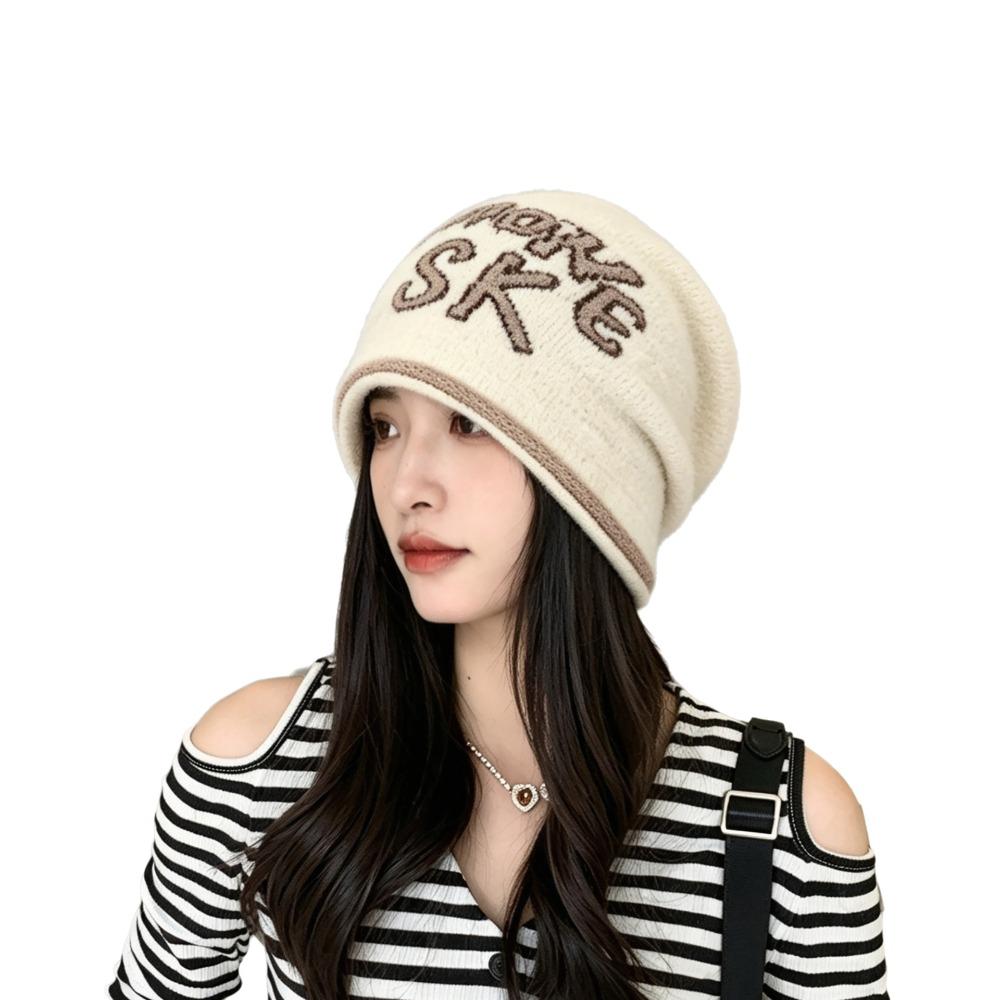 Jacquard Letter Beanie Knitted Hat Windproof Bucket Hat Versatile Beanies Hat Autumn Winter