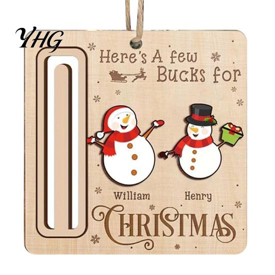 Elk Pattern Xmas Tree Pendants Rustic Santa Reindeer Money Holder Ornament, Wooden Cash Gift Card Creative Ornaments Clip with Slot, Christmas Hanging