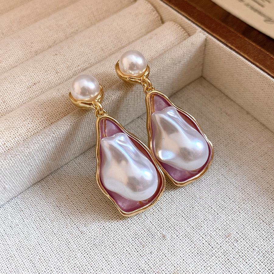 Vintage Irregular Pearl Pendant Earrings Minimalist Elegant Jewelry