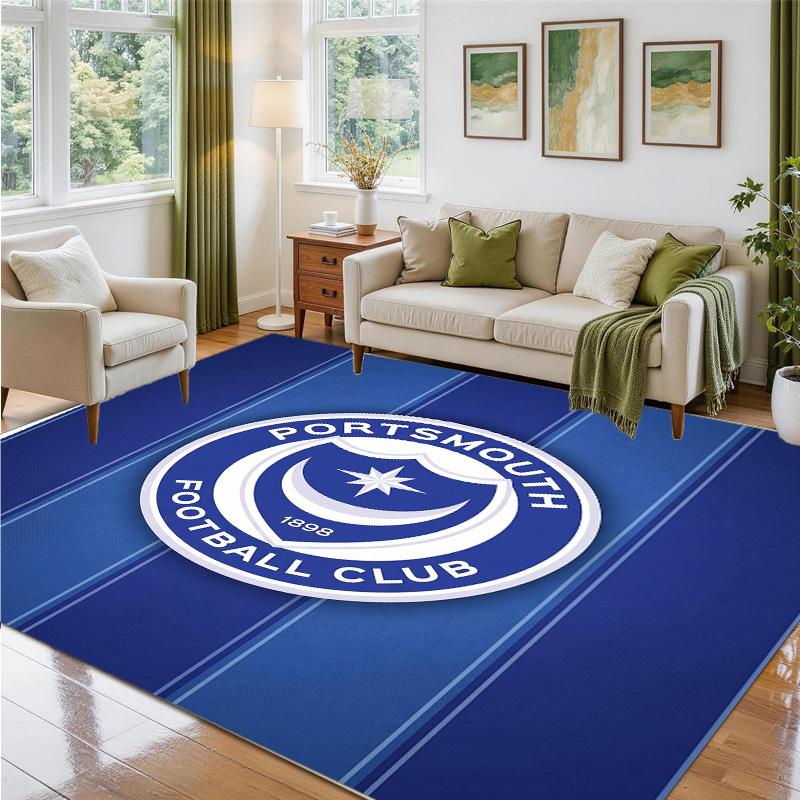 Portsmouth FC Design Crystal Velvet Rug Soft Decorative Mat for Bedroom Entrance