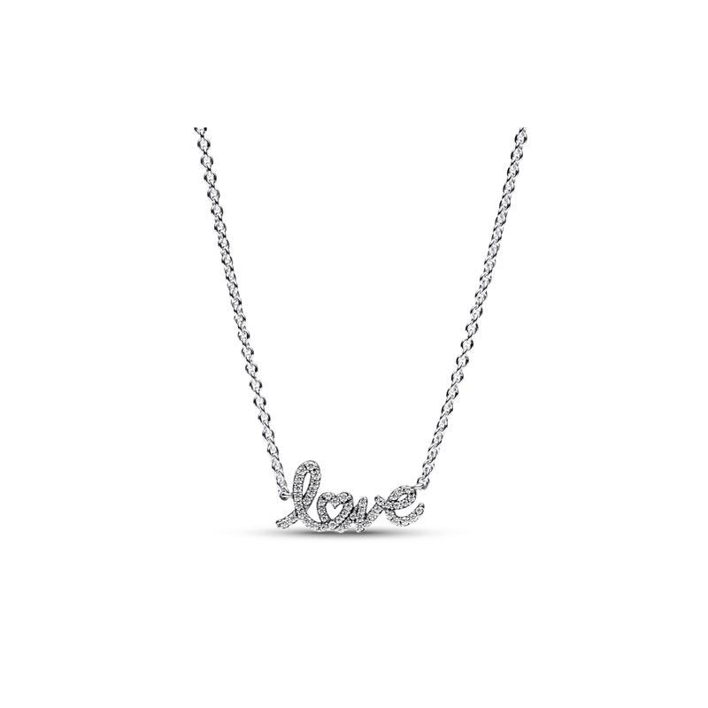 Pandora Moments Sparkling Handwritten Love Necklace Women s Silver 393076C01-45 серебряный