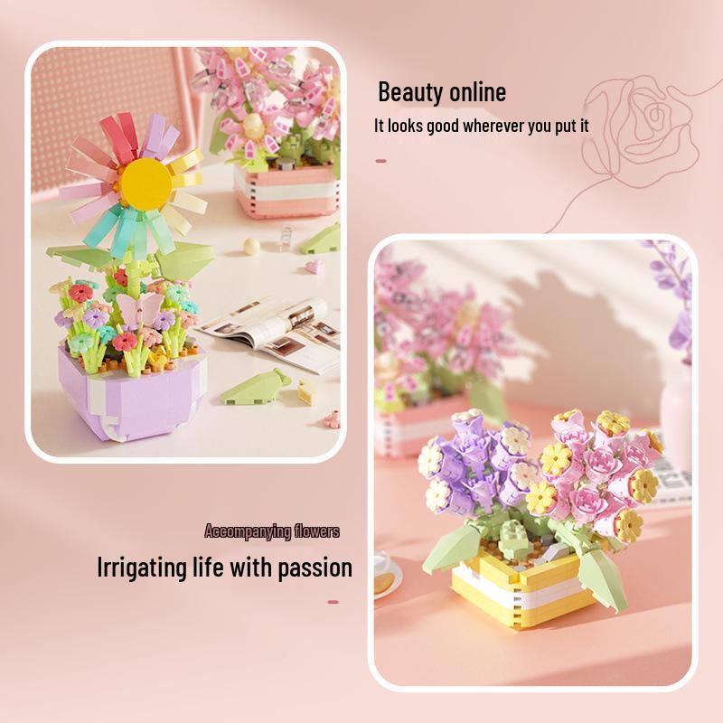 Plant Potted Everlasting Flower Bouquet Building Blocks Set - Succulent Gift Compatible with LEGO for Girls