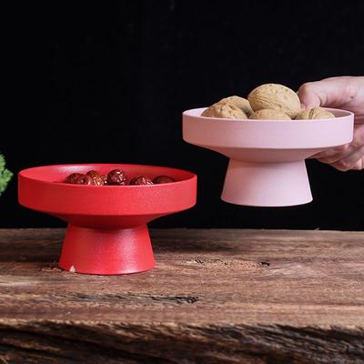 Piatto da frutta in ceramica in stile cinese Piatto rotondo per gioielli Cibo Vassoio per tazza da tè Casa Piede alto Torta Dessert Piatto per frutta secca Forniture da cucina