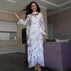 European and American Women's Clothing Cross-border Foreign Trade 2026 Autumn New Neck Waist Floral Dress Sweet Mesh Fresh Dress