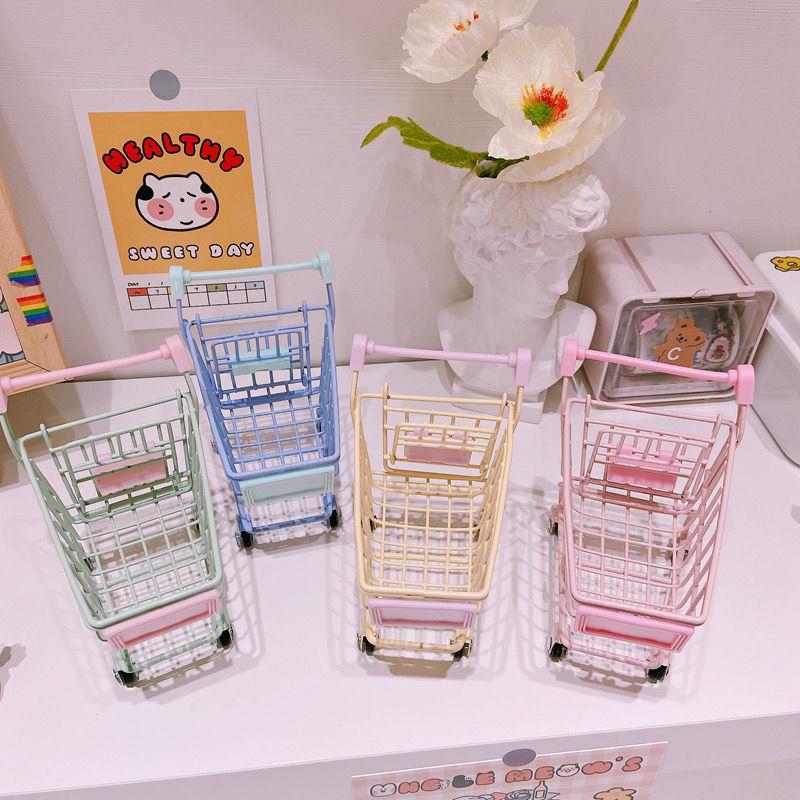 Girlish Pink Mini Supermarket Cart for Makeup Puff Storage & Photo Prop