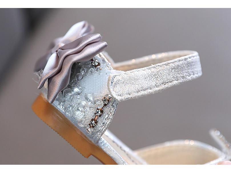 2025 Spring/Summer Girls' Rhinestone Bow Soft Sole Korean Style Leather Sandals