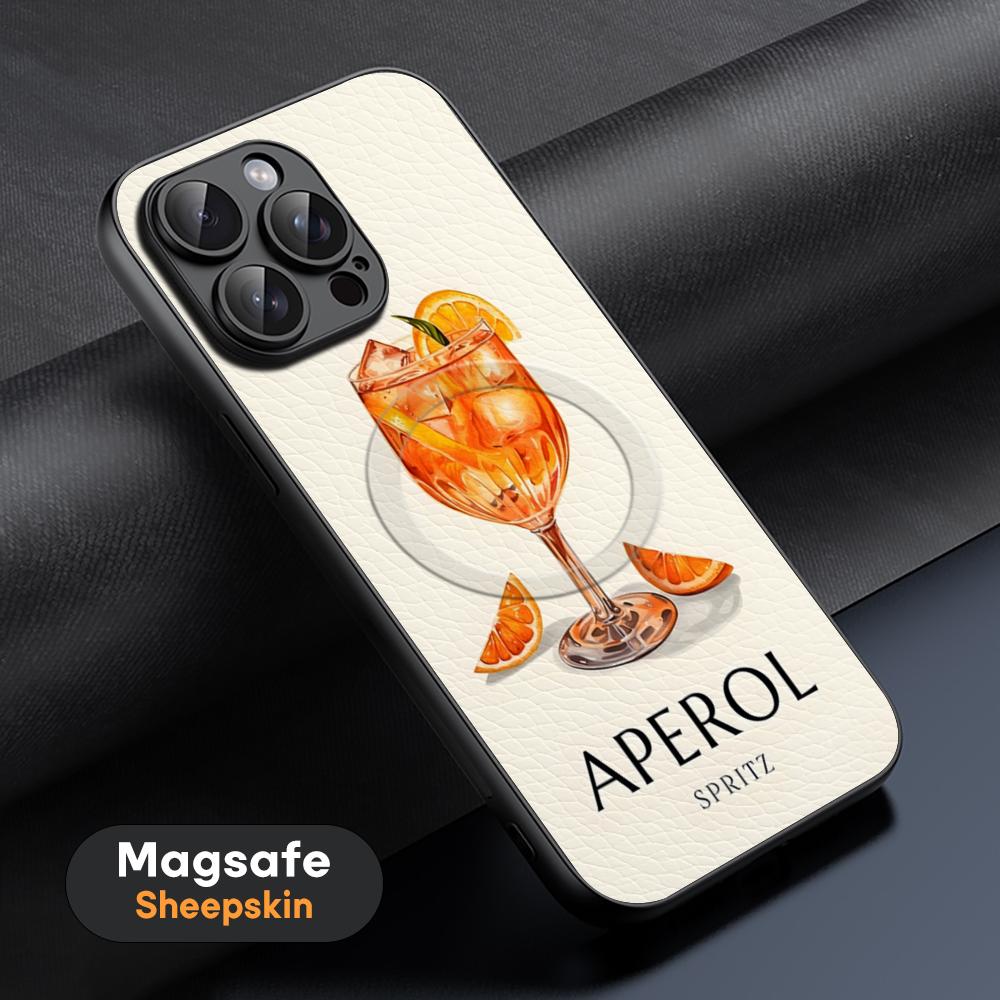 Custodia Arancione per Telefono Cocktail Aperol Spritz Per iPhone 16 15 14 13 12 11 Plus Pro Max Lusso di Alta Gamma Magsafe Pelle di Pecora