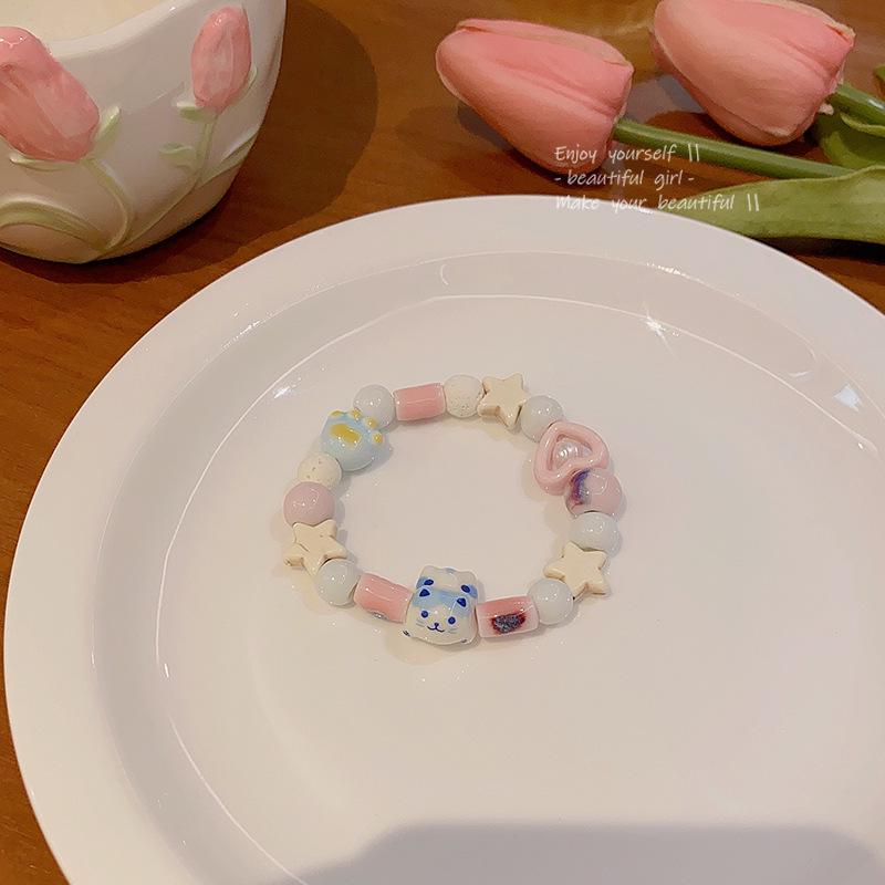 Dopamin Süße Katze Perlenarmband für Damen - Fee Stern & Herz Design