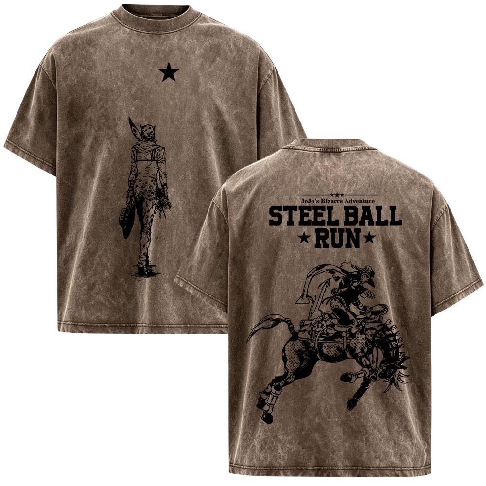 Anime JoJo Bizarre Adventure STEEL BALL RUN Johnny Joestar Magliette Vintage Lavate Uomo Donna Manica Corta Oversize Magliette
