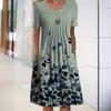 Spring and Summer Floral Print Crew Neck Pullover Medium and Long Dress Women's Clothing