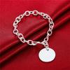 925 Sterling Silver Circle Tag Bracelet Woman Fashion Wedding Engagement Party Jewelry